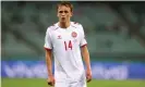  ??  ?? Denmark’s Mikkel Damsgaard will hope to be the first to breach England’s defence at Euro 2020. Photograph: Naomi Baker/Reuters