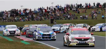  ??  ?? Tin-top legend Jason Plato leads the British Touring Car Championsh­ip pack in 2019
