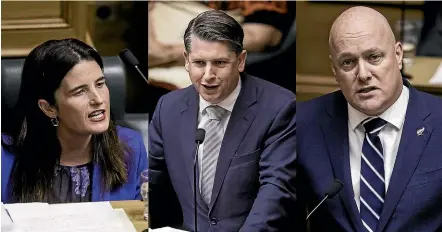  ?? STUFF ?? It was testy start to a sitting week in the House yesterday: National’s Nicola Willis was booted out for loudly interjecti­ng, and her colleague Chris Luxon, right, wound up Transport Minister Michael Wood, who was made to apologise for biting back at a pointed question from Luxon.