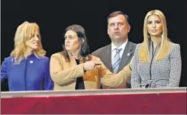  ?? REUTERS FILE ?? She did it too? (From left to right) White House counsellor Kellyanne Conway, press secretary Sarah Huckabee Sanders, director of social media Dan Scavino and senior advisor Ivanka Trump stand together watching as US President Donald Trump holds a campaign rally earlier this month.