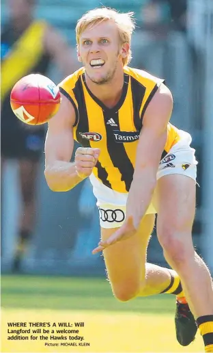  ?? Picture: MICHAEL KLEIN ?? WHERE THERE’S A WILL: Will Langford will be a welcome addition for the Hawks today.