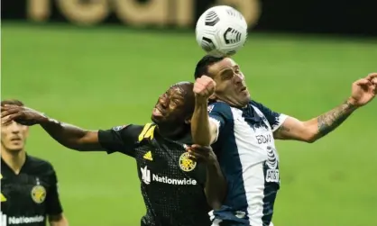  ??  ?? Monterrey’s Celso Ortiz, right, vies for the ball with Columbus Crew’s Darlington Nagbe during Wednesday’s Concacaf Champions League match at the BBVA Bancomer stadium in Monterrey, Mexico. Photograph: Julio César Aguilar/AFP/Getty Images