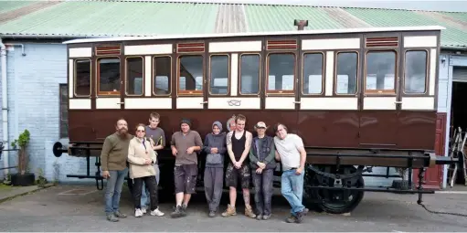  ?? STANEGATE RESTORATIO­NS & REPLICAS ?? ABOVE The Stanegate team. L-R are Ian, Julie, Steve, Jonathan, Callum, Luke, Sara and Dave, posing in front of one of the exquisite Knotty Trust carriages.