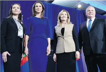  ?? JUSTIN TANG / THE CANADIAN PRESS FILES ?? Ontario PC leadership candidates Tanya Granic Allen, Caroline Mulroney, Christine Elliott and Doug Ford after a debate in Ottawa last week.