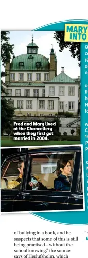  ??  ?? Fred and Mary lived at the Chanceller­y when they first got married in 2004.