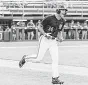  ?? RAUL MARISTANY University of Miami Athletics ?? UM third baseman Daniel Cuvet rounds the bases after hitting a first-inning 2-run homer against FAU on Tuesday at Mark Light Field.