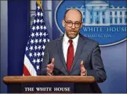  ?? OLIVIER DOULIERY / ABACA PRESS ?? Russ Vought, the Office of Management and Budget’s acting director, discusses the request for fiscal year 2020 Monday at the White House.