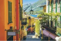 ??  ?? The Villa del Balbianell­o overlookin­g Lake Como, main; a street in Bellagio, above