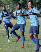  ??  ?? India’s footballer­s go through their drills on Monday, ahead of their AFC Cup qualifier against Myanmar.