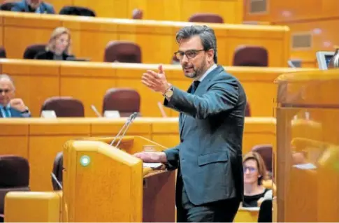  ?? // EUROPA PRESS ?? El vicepresid­ente primero de la Xunta en funciones, Diego Calvo, ayer, en su intervenci­ón en el Senado