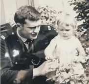  ??  ?? Top &amp; right: Aftermath of the crash which claimed the lives of 50 people in Gatwick’s worst disaster (photos courtesy of Surrey Police). Above: Beverly Jones with PC Keith Simmonds who pulled her from the rubble of her parents’ demolished house