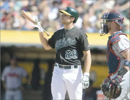  ?? DAN HONDA — STAFF ?? A’s outfielder Matt Olson reacts after striking out against the Atlanta Braves. The A’s are on pace to lose 91 games.