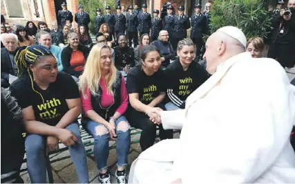  ?? PHOTO: HANDOUT/VATICAN MEDIA/AFP ?? Pope Francis during a visit to inmates in the internal courtyard of the Venice Women’s Prison on the Island of Giudecca as part of his visit in Venice yesterday.