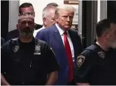  ?? AP ?? Donald Trump arrives at court in New York to face charges related to a hush-money payment in 2016