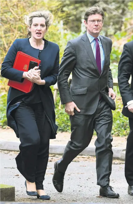  ??  ?? Cabinet rebels Amber Rudd, Greg Clark and David Gauke entering No 10 yesterday