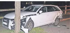  ?? FOTO: POLIZEI ?? Der Audi wurde im Heckbereic­h von dem Golf erfasst und in einen Baum geschoben.