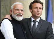  ?? ?? Prime Minister Narendra Modi meets French President Emmanuel Macron, at Elysee Palace, in Paris on 5 May. ANI/PIB