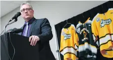  ??  ?? Kevin Garinger, president of the Humboldt Broncos, hopes to have a new coach/GM in place by mid-June. MICHELLE BERG/FILES