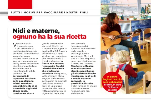  ??  ?? In alcune Regioni i vaccini sono obbligator­i all’asilo, in altre c’è libertà di scelta