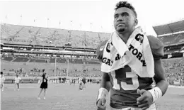  ?? KEVIN C. COX/GETTY ?? Tua Tagovailoa announced he would leave Alabama for the NFL draft.