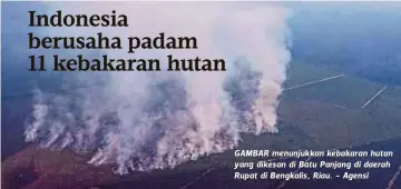  ??  ?? GAMBAR menunjukka­n kebakaran hutan yang dikesan di Batu Panjang di daerah Rupat di Bengkalis, Riau. - Agensi