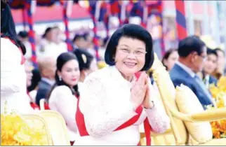  ?? NA ?? NA president Khuon Sudary attends the Water Festival festivitie­s in Phnom Penh on November 26, ahead of her departure on an official visit to Vietnam and Laos.
