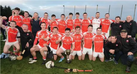  ??  ?? Dromtariff­e cekebrate a first time victory in the Duhallow U-21 Hurling Championsh­ip Final. Photo by John Tarrant