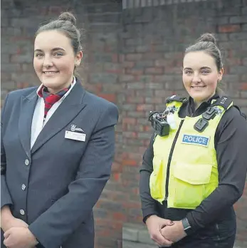  ?? ?? Lauren Brook in her two roles as part of the British Airways cabin crew and as a special constable.