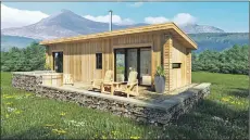  ??  ?? An artist’s impression of the eco retreat showing the wood-clad exterior and outside space with a tub.