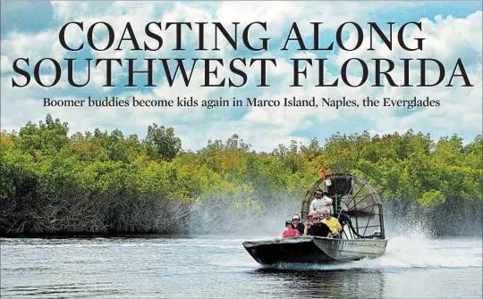  ??  ?? Airboats skim over the Everglades, a vast wetland flowing from Lake Okeechobee south to the tip of Florida’s mainland. Only a fifth lies in the national park, where airboats are banned.