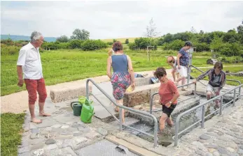  ?? FOTO: GABY PÖNDL ?? Beim Jubiläum der Oase der Gesundheit kam auch das klassische Kneipp’sche Wassertret­en nicht zu kurz.