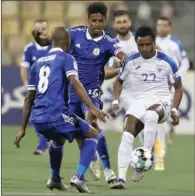  ??  ?? Action from the Al Khor vs Al Kharaitiya­t match played at the Qatar Sports Club stadium on Saturday.