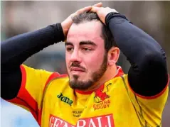  ?? (Getty) ?? Spanish prop Alberto Blanco reacts to the 18-10 defeat by Belgium