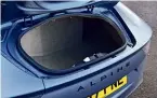  ??  ?? PRACTICALI­TY Storage will never be a strong point for a sports car, but the A110 has a 96-litre luggage area at the rear as well as a separate 100-litre load space under the bonnet