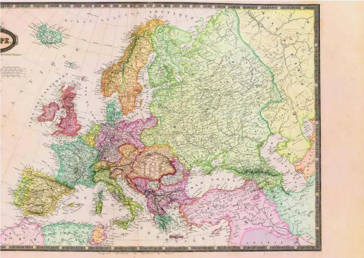  ?? ?? Mapa de las fronteras de Europa en torno a 1860