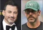  ?? JORDAN STRAUSS — INVISION FOR THE TELEVISION ACADEMY — AP IMAGES,
LEFT, AP PHOTO — JACOB KUPFERMAN ?? Aaron Rodgers, right, denied he implied Jimmy Kimmel was a pedophile and condemned those who do, but he stopped short of apologizin­g for his role in escalating their burgeoning feud.