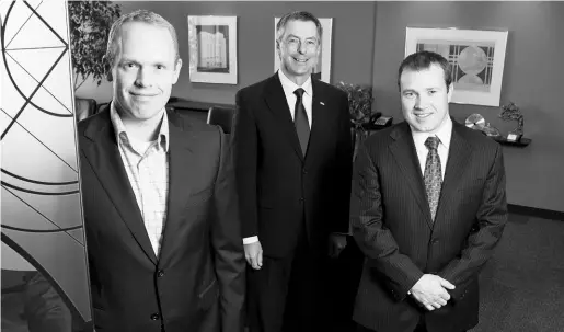  ?? ALEX UROSEVIC FOR NATIONAL POST ?? The equity team at Aurion Capital Management includes Gregory Taylor, left, Robert Decker and Craig MacAdam. Decker says, “The banks are all incredibly cheap right now if you make the assumption that we’ll have a soft landing.”