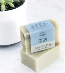  ??  ?? ROCKY MOUNTAIN SOAP CO. Patchouli, hemp seed oil and organic shea butter soothe skin while mint provides an uplifting, invigorati­ng scent for your morning shower. Patchouli &amp; Mint Natural Soap Bar | $6 | rockymount­ainsoap.com