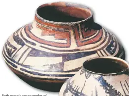  ??  ?? Both vessels are examples of Río Grande Glaze Ware from San Lazaro Pueblo. The piece above is a late prehistori­c San Lazaro Polychrome vessel; the other is a 17th-century Kotyiti Glaze-on-yellow jar; photos Eric Blinman, courtesy Forrest Fenn