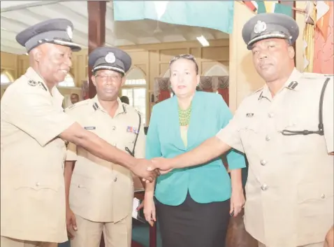  ??  ?? From left are Commander of ‘A’ Division Marlon Chapman, Assistant Commission­er of Police, Clifton Hicken, Mayor of Georgetown Patricia Chase-Green and Chief Constable Andrew Foo