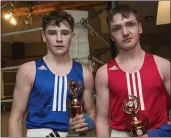  ??  ?? Grangecon’s Luke Byrne and winner Eoin Curley from the Ballymore Hollywood Boxing Club.