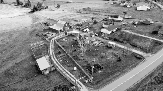  ?? DREW BLOKSBERG • THE GUARDIAN ?? This is an overhead look at the farm of Chrys Jenkins, which will host a drive-thru Living Nativity and Light Show on Route 19 in Canoe Cove, Dec. 2-4.