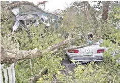  ??  ?? A tree lay on a home and car in Panama City, Florida.