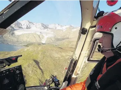  ?? Photo: Supplied ?? Doing his bit . . . Peter Garden, of Wanaka, flies his helicopter during the rat eradicatio­n operation on South Georgia in 2015.