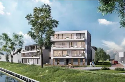  ?? FOTO MERTENS-ARCHITECTE­N ?? Dit is het afgeslankt ontwerp voor achttien appartemen­ten op de hoek van de Heikantstr­aat en de Schotenhof­dreef.