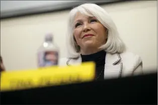  ?? DAVID ZALUBOWSKI — THE ASSOCIATED PRESS ?? Candidate for the Colorado Republican Party chair position Tina Peters speaks during a debate sponsored by the Republican Women of Weld, Saturday, Feb. 25, 2023, in Hudson, Colo.