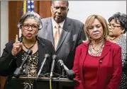  ?? JAY JANNER / AMERICAN-STATESMAN ?? State Rep. Senfronia Thompson, D-Houston (left), speaks at a news conference Thursday. With her are Sen. Royce West, D-Dallas (from left), Rep. Helen Giddings, D-DeSoto, and Rep. Toni Rose, D-Dallas.