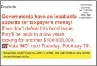  ?? COURTESY IMAGE ?? This mailer was sent to Santa Fe voters opposing the Feb. 7 school bond election. The person or group who paid to have the flier sent remains unclear.