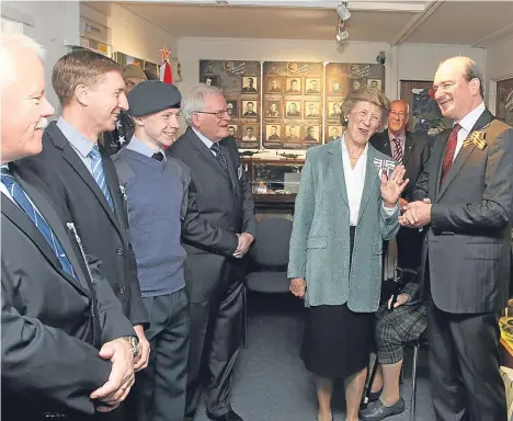  ??  ?? RUSSIAN VIPs were the guests of honour at a Montrose Air Station heritage centre event celebratin­g a covert wartime collaborat­ion with the Communist nation.
Angus Lord Lieutenant Mrs Georgiana Osborne (pictured talking with Russian Consul General...