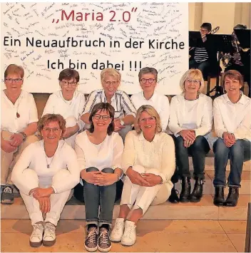  ?? RP-ARCHIV-FOTO: HS ?? Petra Becker (sitzend, rechts), war im Mai 2019 an der Schermbeck­er Protest-aktion „Maria 2.0“beteiligt.